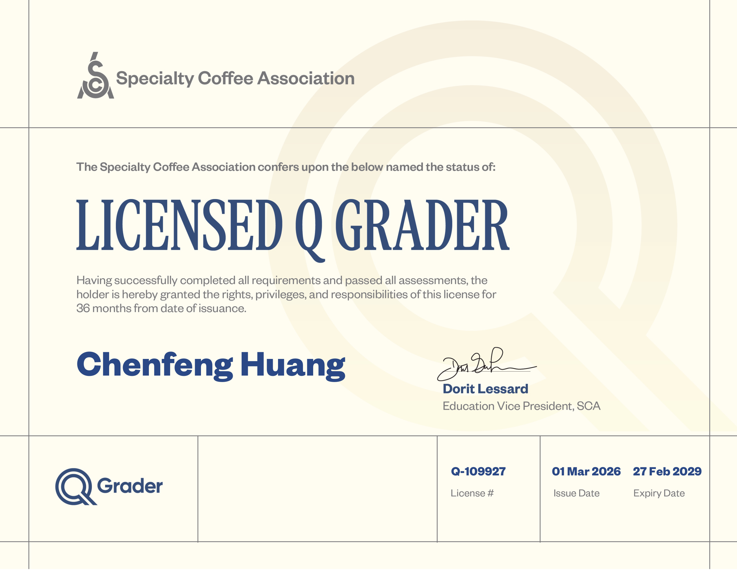 Updated Q Grader certificate (4.24.2026)
