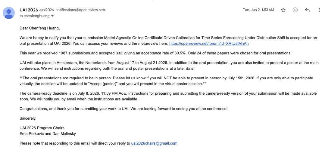 UAI 2026 oral acceptance notification