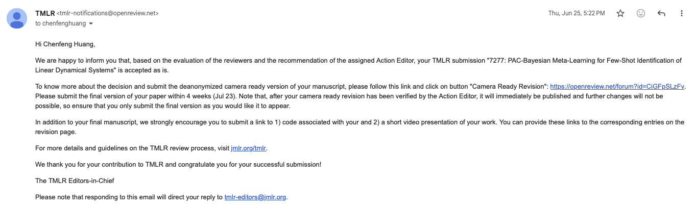 TMLR acceptance notification