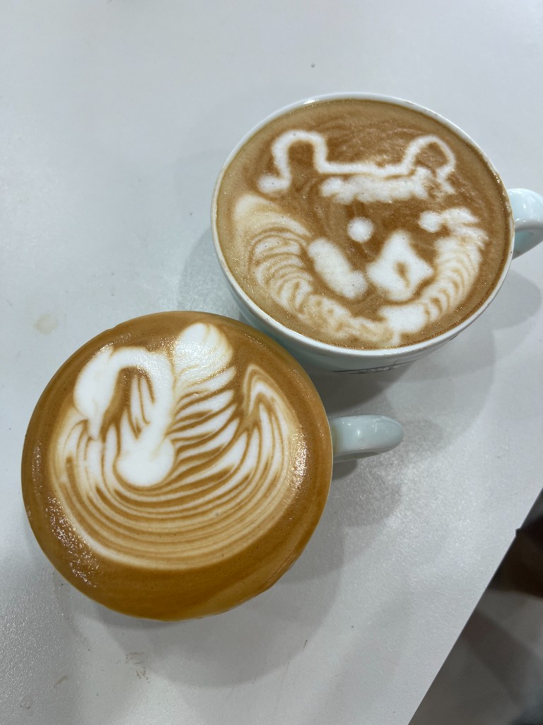 Swan and animal face latte art