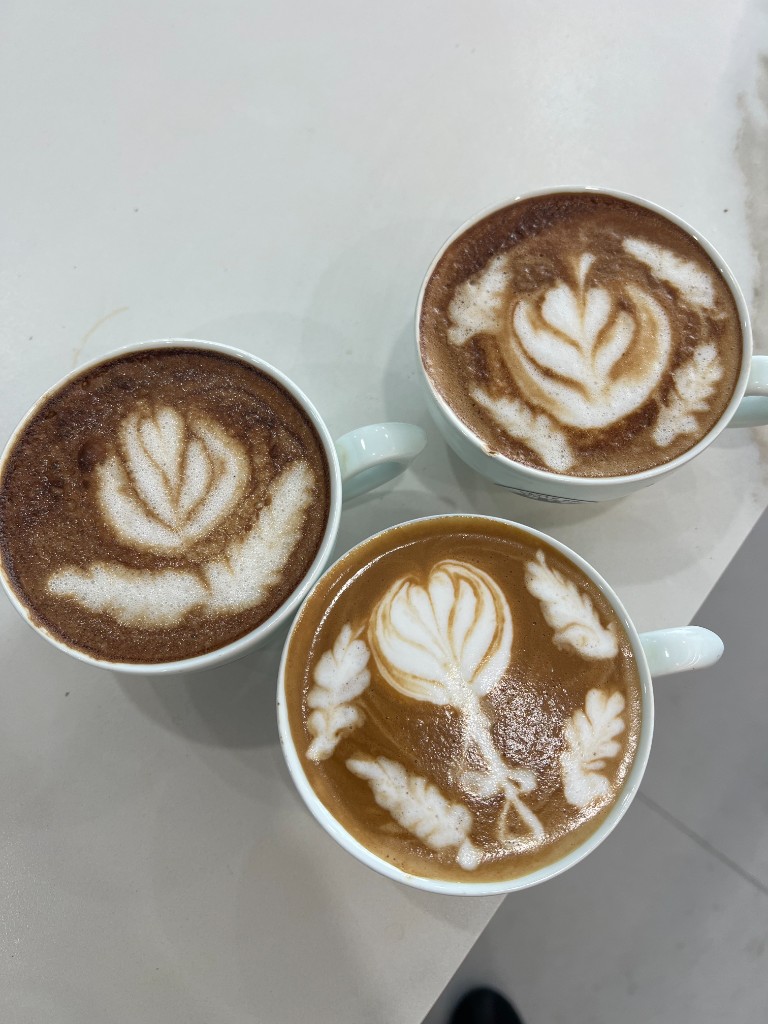 Winged tulip, leaf-framed tulip, and bouquet latte art