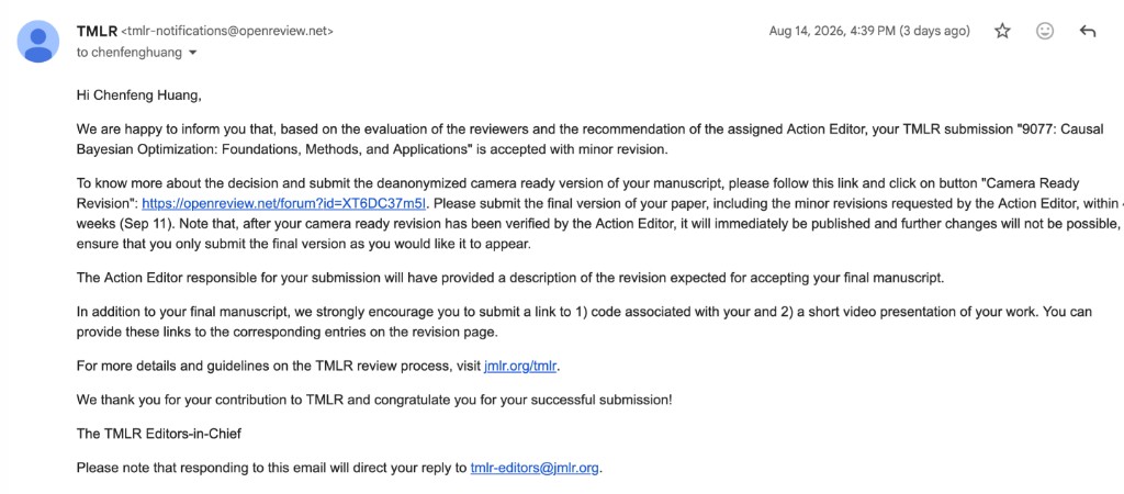TMLR acceptance notification for the CBO survey