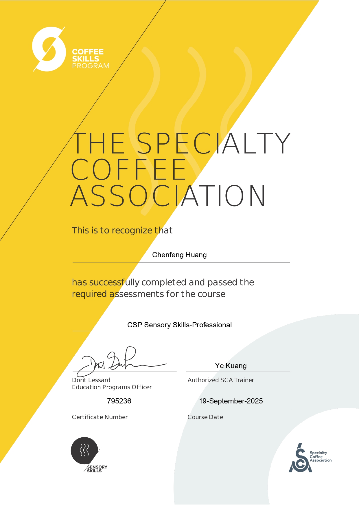 SCA Sensory Professional certificate